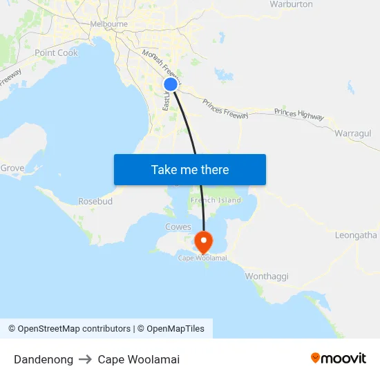 Dandenong to Cape Woolamai map
