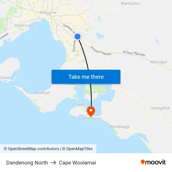 Dandenong North to Cape Woolamai map