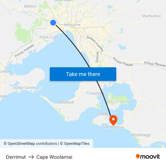 Derrimut to Cape Woolamai map