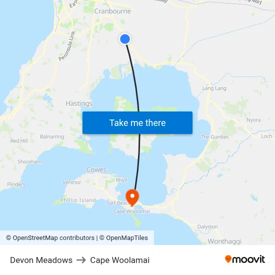 Devon Meadows to Cape Woolamai map