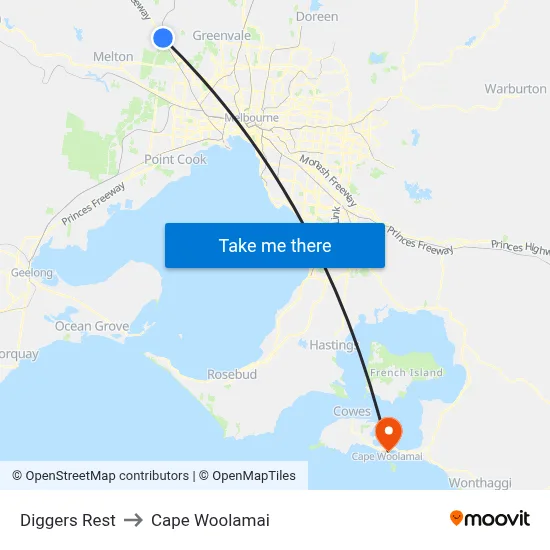 Diggers Rest to Cape Woolamai map