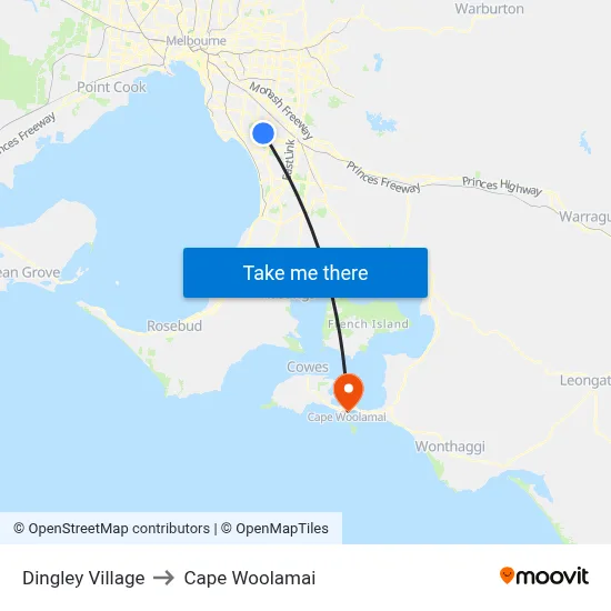 Dingley Village to Cape Woolamai map