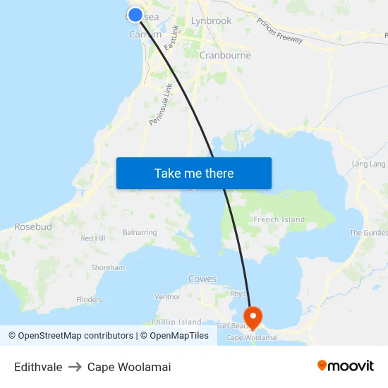 Edithvale to Cape Woolamai map