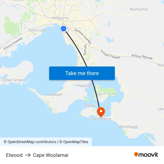 Elwood to Cape Woolamai map