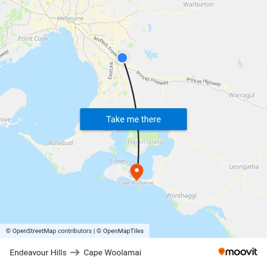Endeavour Hills to Cape Woolamai map