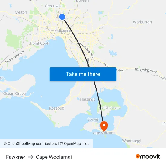Fawkner to Cape Woolamai map