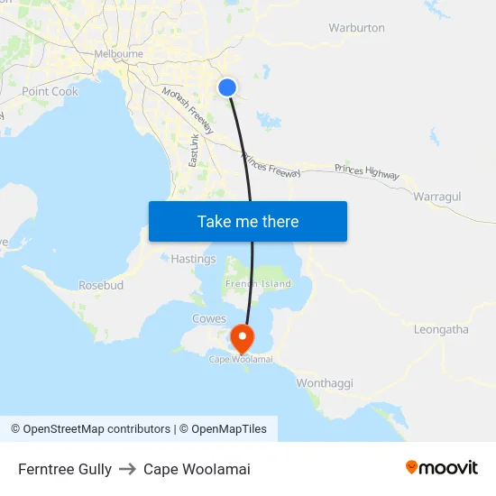 Ferntree Gully to Cape Woolamai map