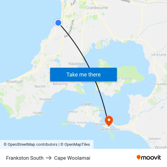 Frankston South to Cape Woolamai map