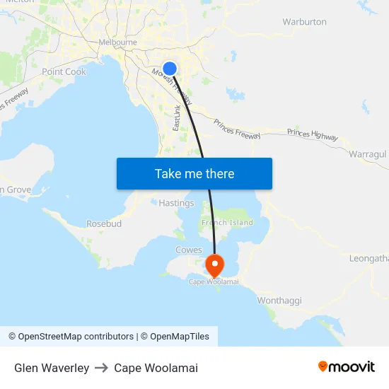 Glen Waverley to Cape Woolamai map