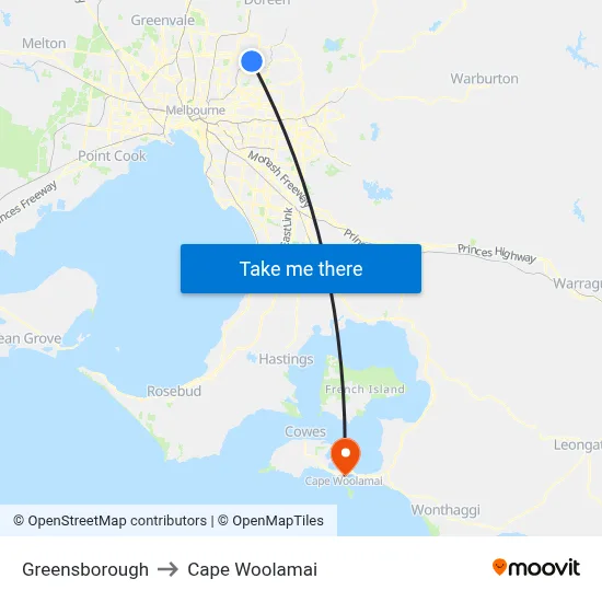 Greensborough to Cape Woolamai map