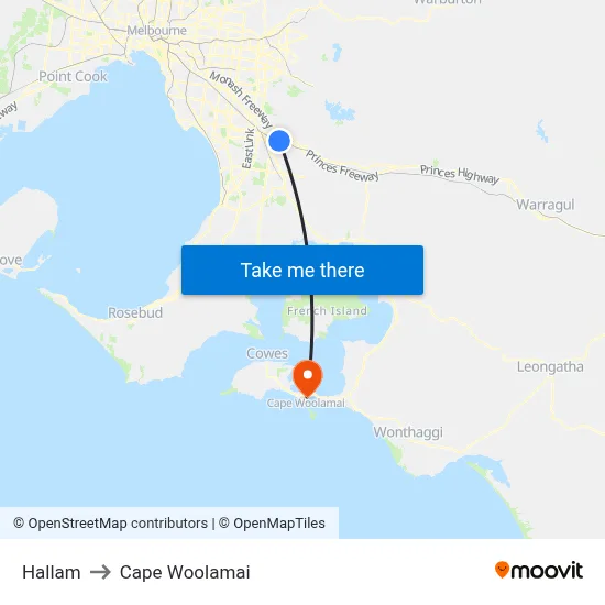 Hallam to Cape Woolamai map