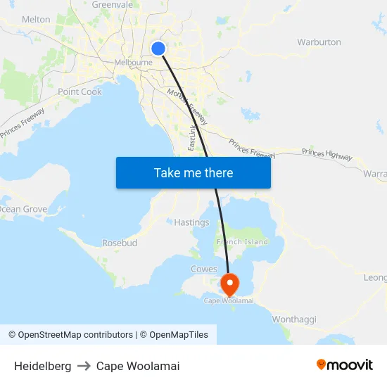 Heidelberg to Cape Woolamai map