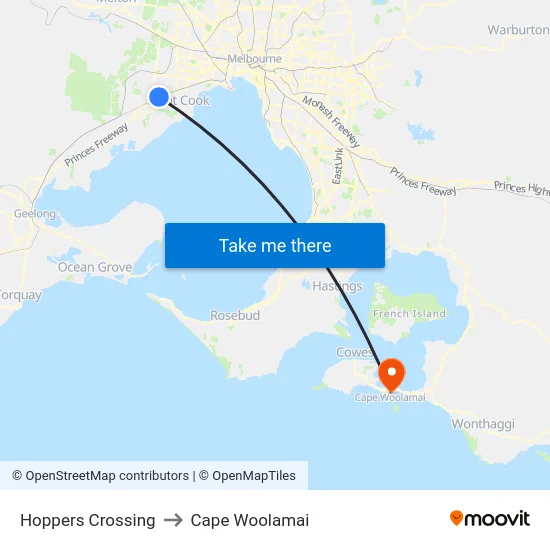 Hoppers Crossing to Cape Woolamai map