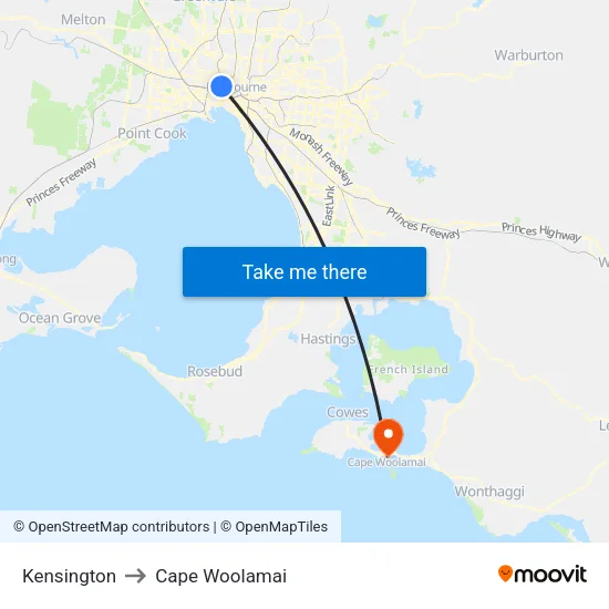 Kensington to Cape Woolamai map