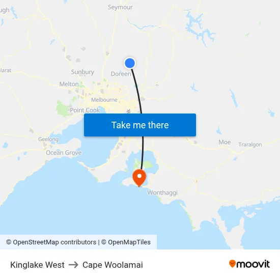 Kinglake West to Cape Woolamai map