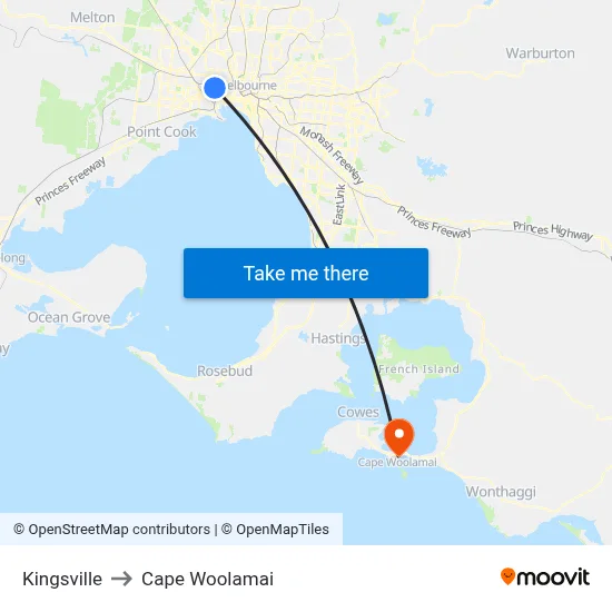 Kingsville to Cape Woolamai map