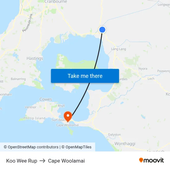 Koo Wee Rup to Cape Woolamai map