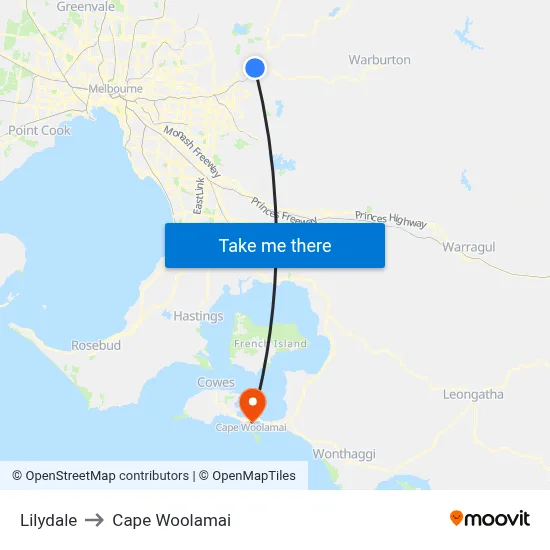 Lilydale to Cape Woolamai map