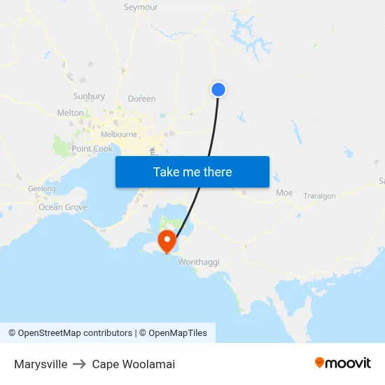 Marysville to Cape Woolamai map