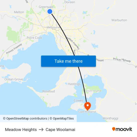 Meadow Heights to Cape Woolamai map