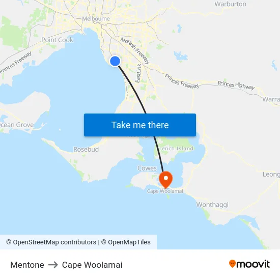 Mentone to Cape Woolamai map