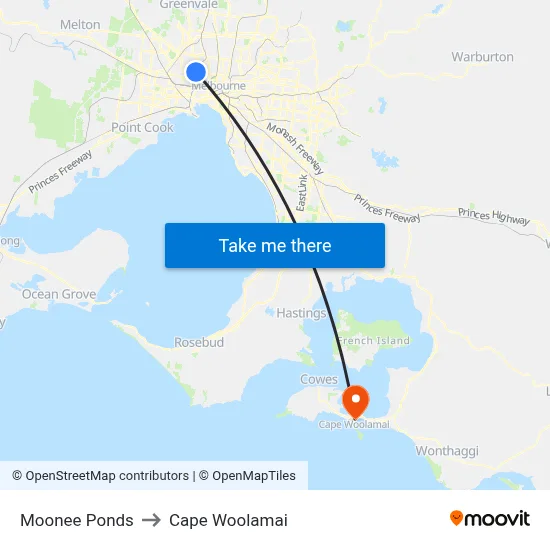 Moonee Ponds to Cape Woolamai map