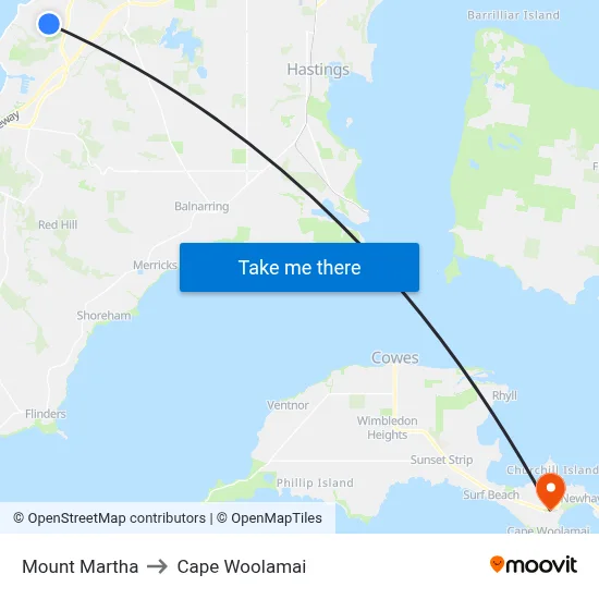 Mount Martha to Cape Woolamai map