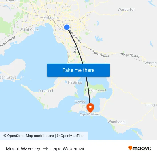 Mount Waverley to Cape Woolamai map