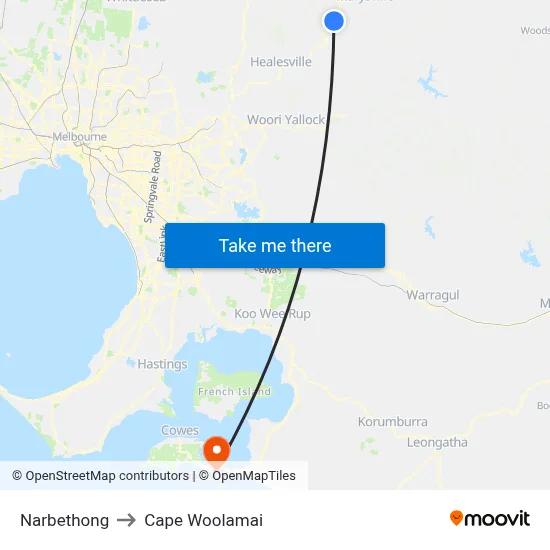 Narbethong to Cape Woolamai map
