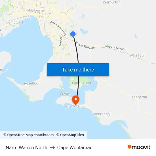 Narre Warren North to Cape Woolamai map