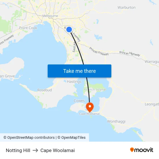 Notting Hill to Cape Woolamai map