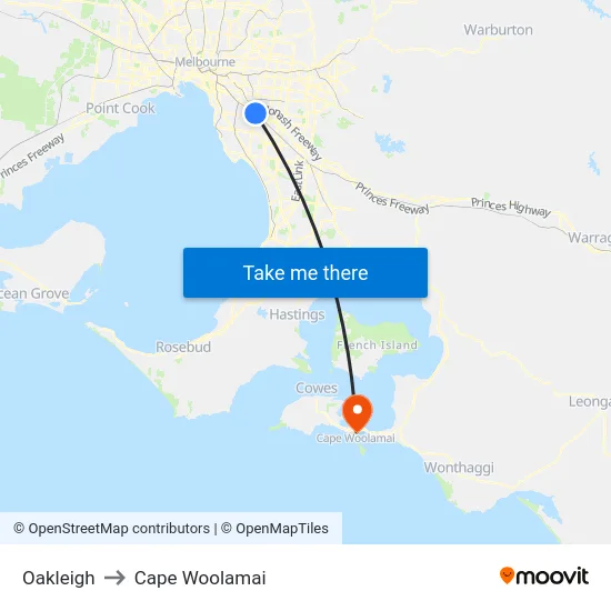 Oakleigh to Cape Woolamai map