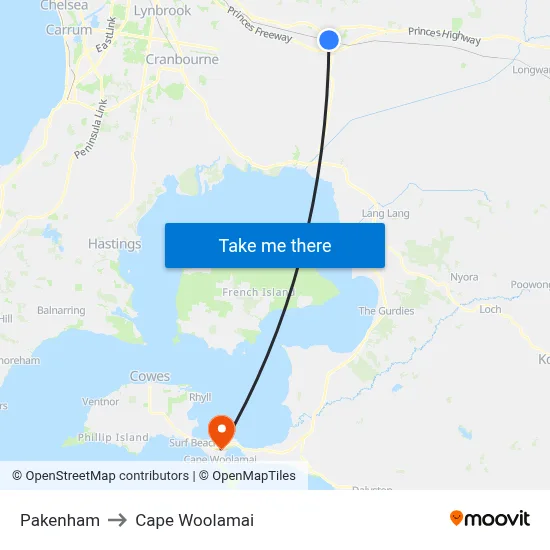 Pakenham to Cape Woolamai map