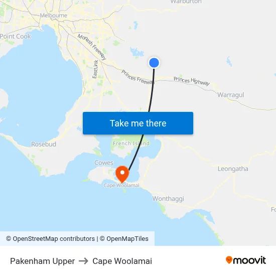 Pakenham Upper to Cape Woolamai map