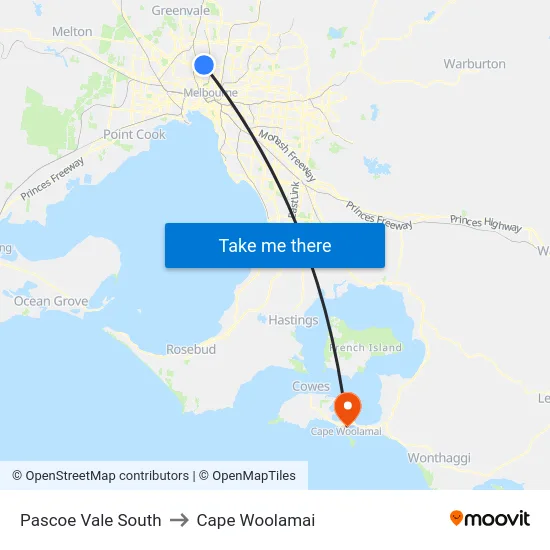 Pascoe Vale South to Cape Woolamai map