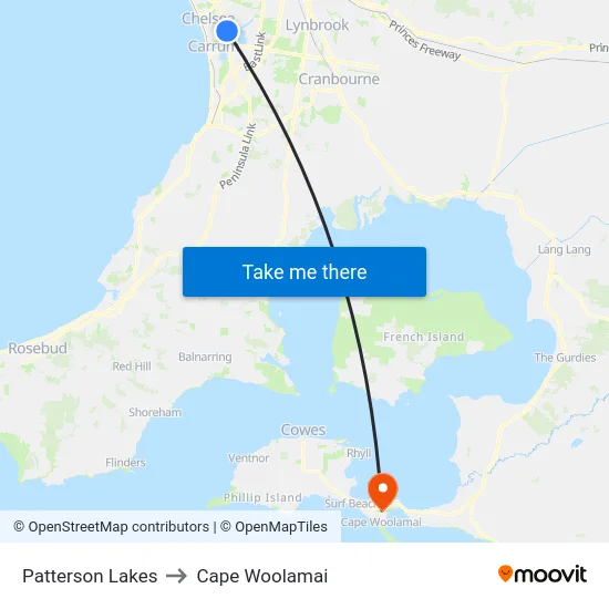 Patterson Lakes to Cape Woolamai map