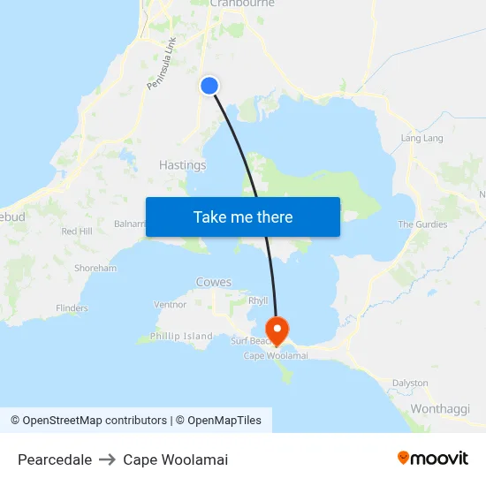 Pearcedale to Cape Woolamai map