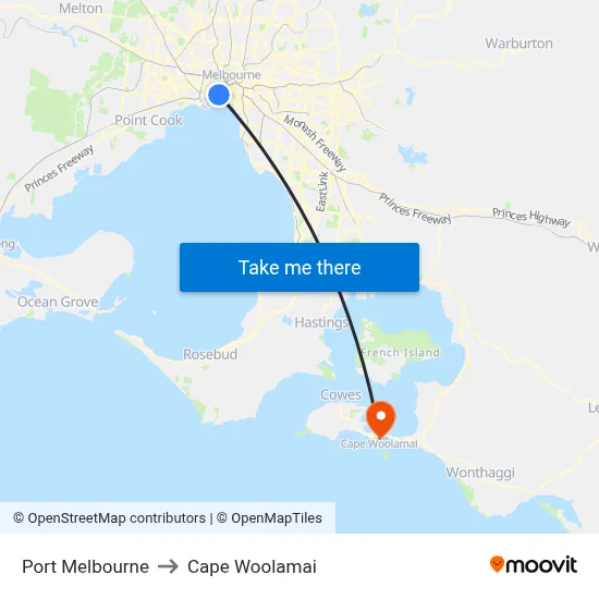 Port Melbourne to Cape Woolamai map