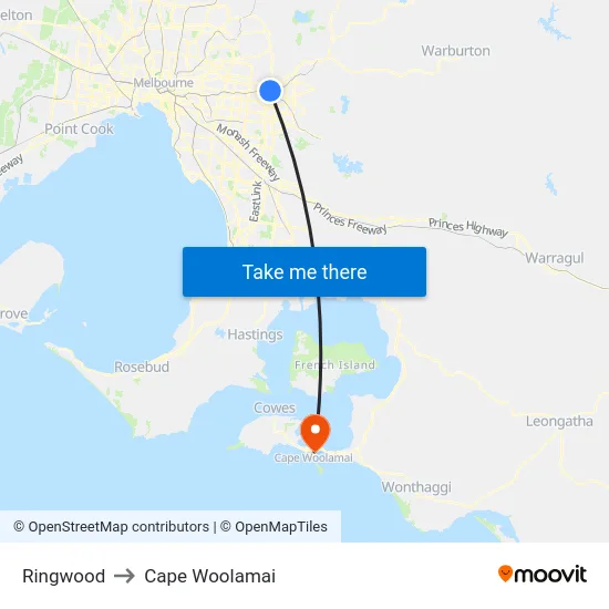 Ringwood to Cape Woolamai map