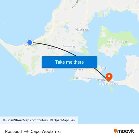 Rosebud to Cape Woolamai map