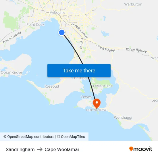 Sandringham to Cape Woolamai map