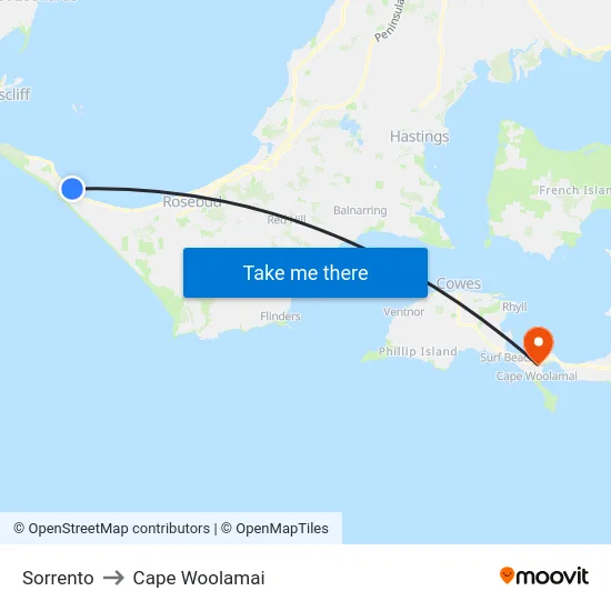 Sorrento to Cape Woolamai map