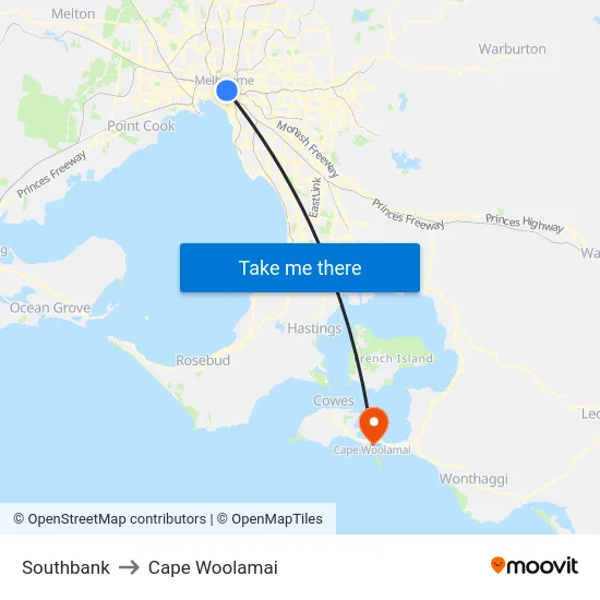 Southbank to Cape Woolamai map