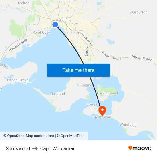 Spotswood to Cape Woolamai map