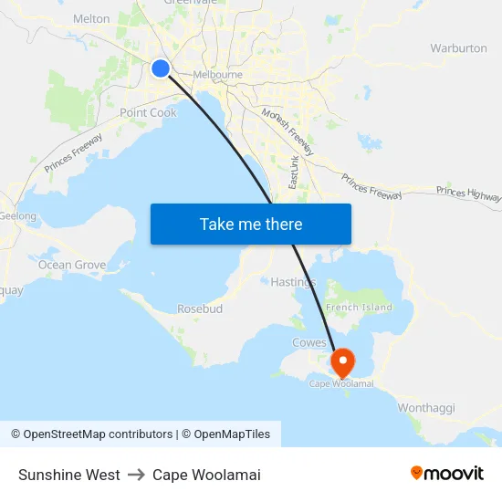 Sunshine West to Cape Woolamai map