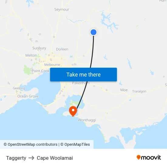 Taggerty to Cape Woolamai map