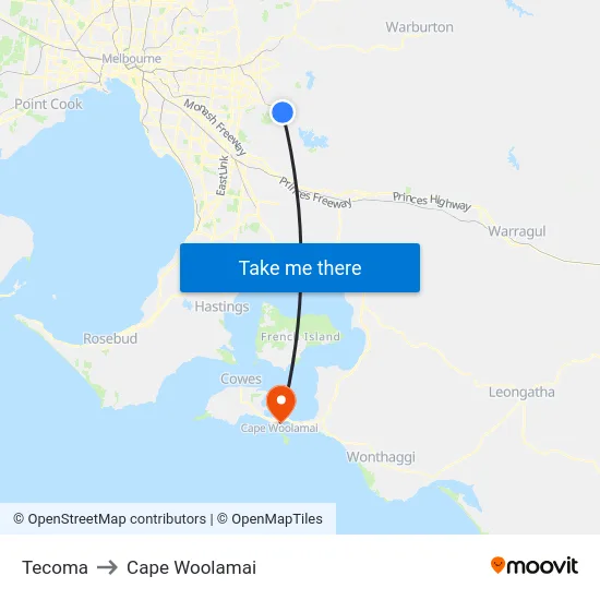 Tecoma to Cape Woolamai map
