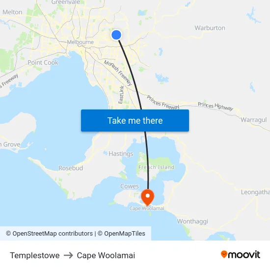 Templestowe to Cape Woolamai map