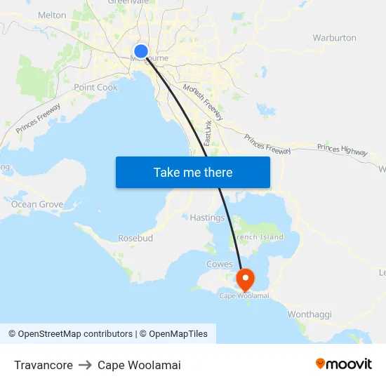 Travancore to Cape Woolamai map