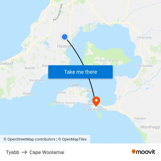 Tyabb to Cape Woolamai map